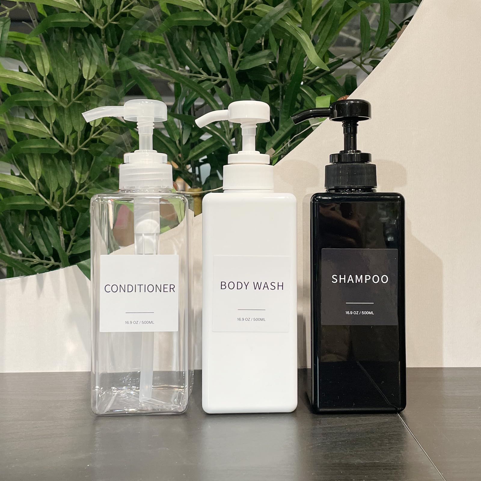 Shampoo and Conditioner Dispenser, Refillable Plastic Pump Bottles